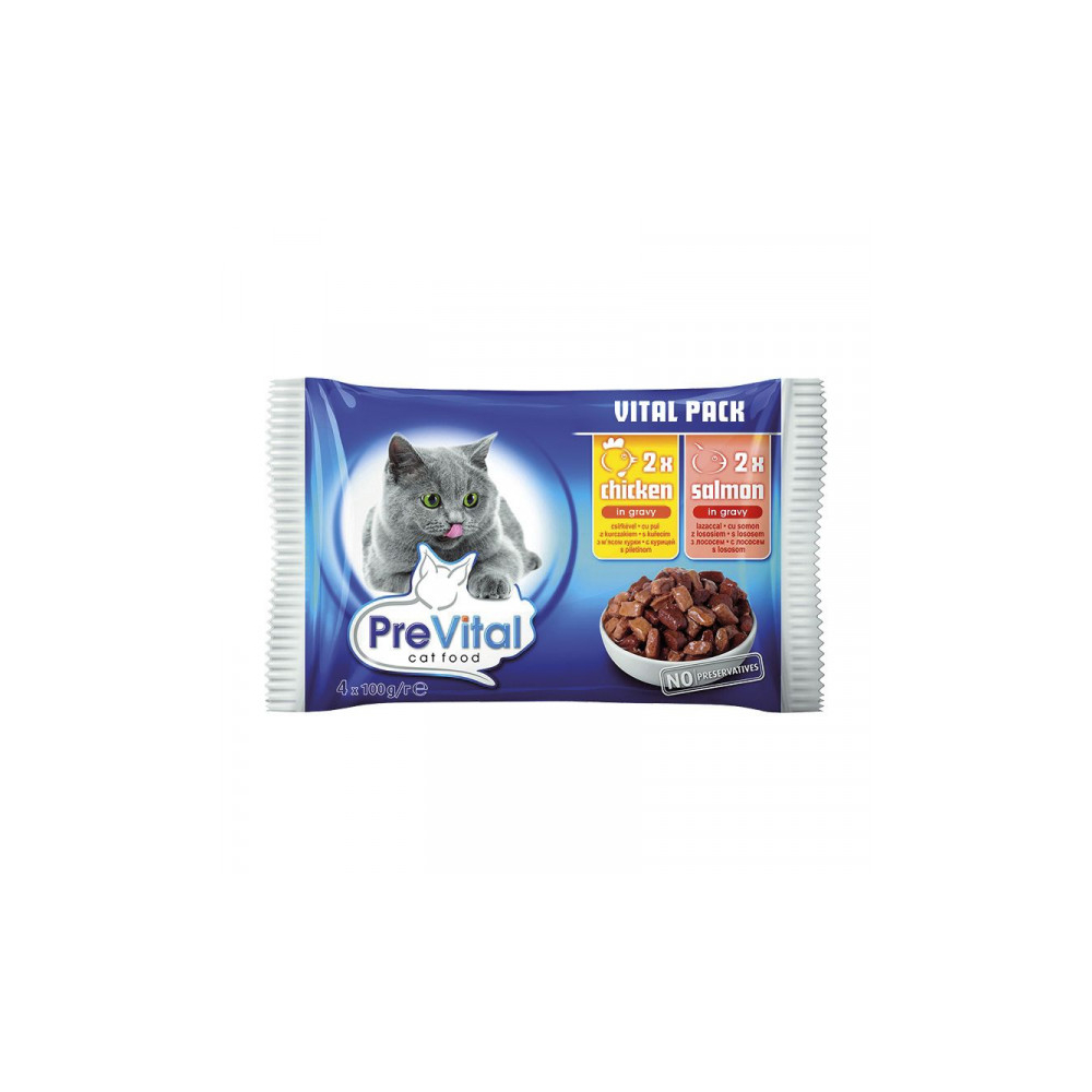 PreVital kapsička pre mačky 4x100g (2kura, 2 losos)