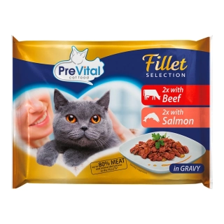 PreVital kapsička pre mačky 4x85g (hovädzie, losos)